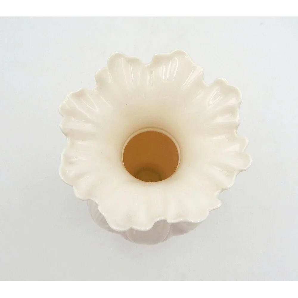 Belleek Irish Porcelain Lotus Blossom Vase Pink Highlights Gold Trim 8 In